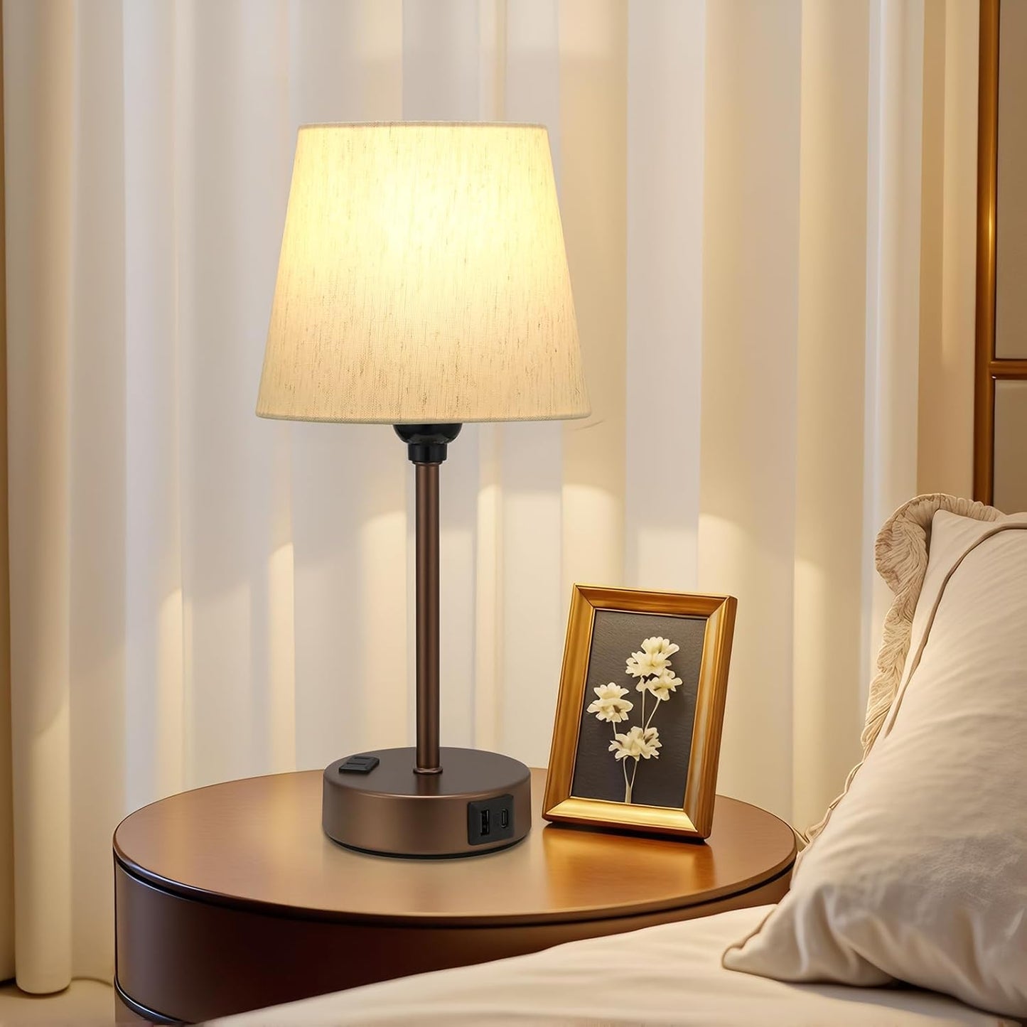 Set of 2 Mini Bedside Lamps with USB-C & AC Outlet - Dimmable Touch Nightstand Lights for Bedrooms