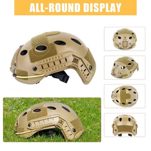 Airsoft Helmet,GWEUZMALL PJ Type Tactical Paintball,Airsoft Adjustable Fast Helmet with Accessories,Military Gear (TAN)