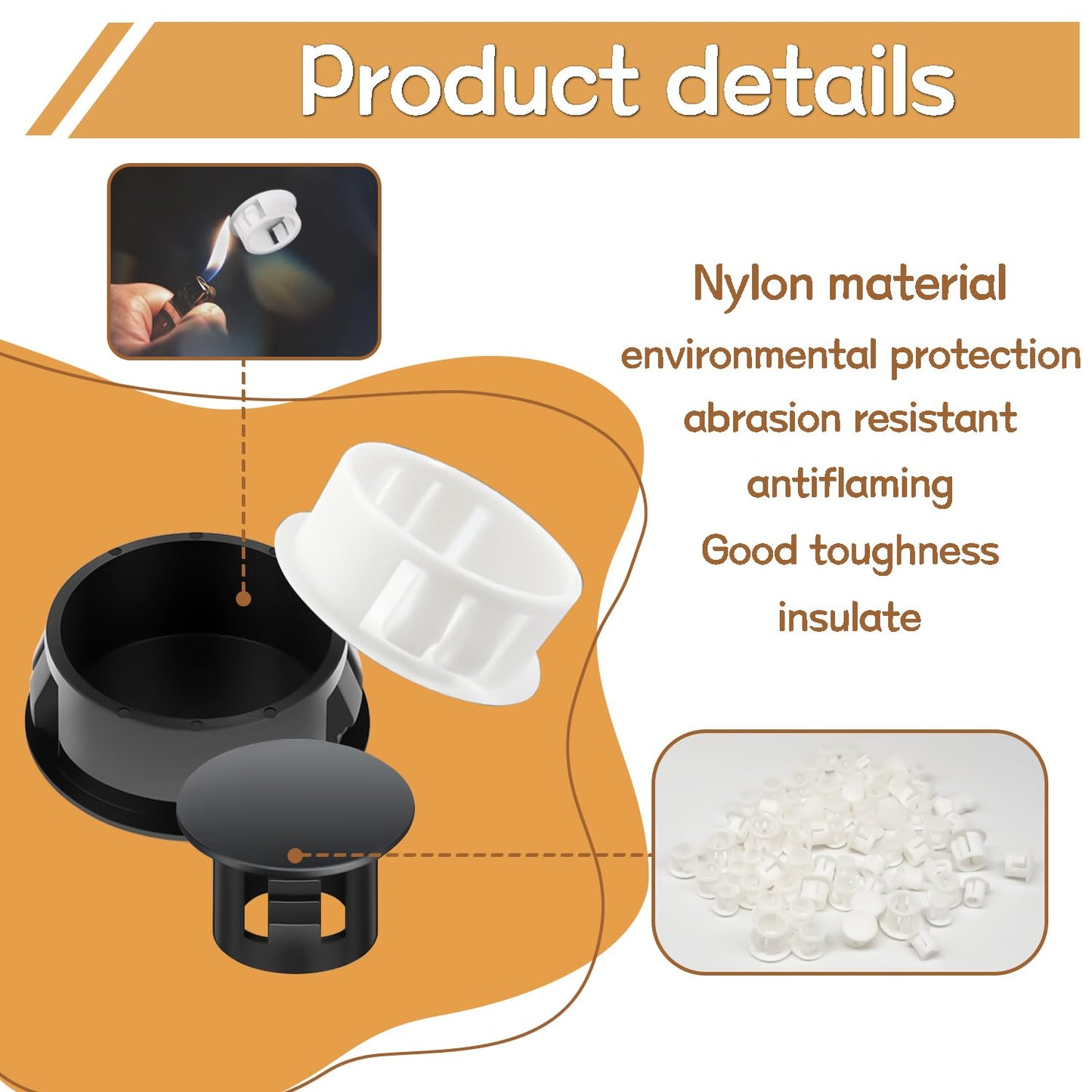 zDwfDc 200PCS 7 Sizes Black Hole Plugs Nylon Plastic Plugs for Round Holes, 1" 3/4" 5/8" 1/2" 3/8" 5/16" 1/4" Round Hole Cover Snap Locking, Used for Plastic Furniture, Cabinet Furniture DD016-b