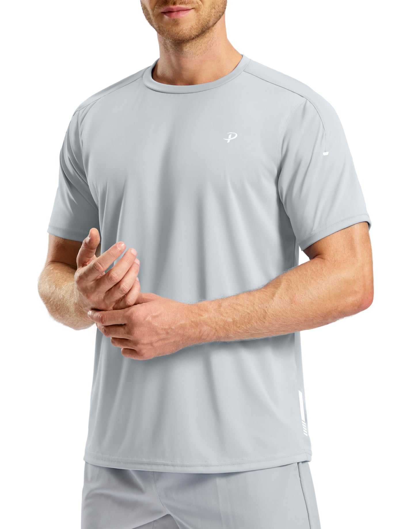 Pudolla Men's Workout Running T-Shirts Lightweight Quick Dry Athletic Gym Shirts for Men Short Sleeve Sport Tee Tops(Light Grey Large)
