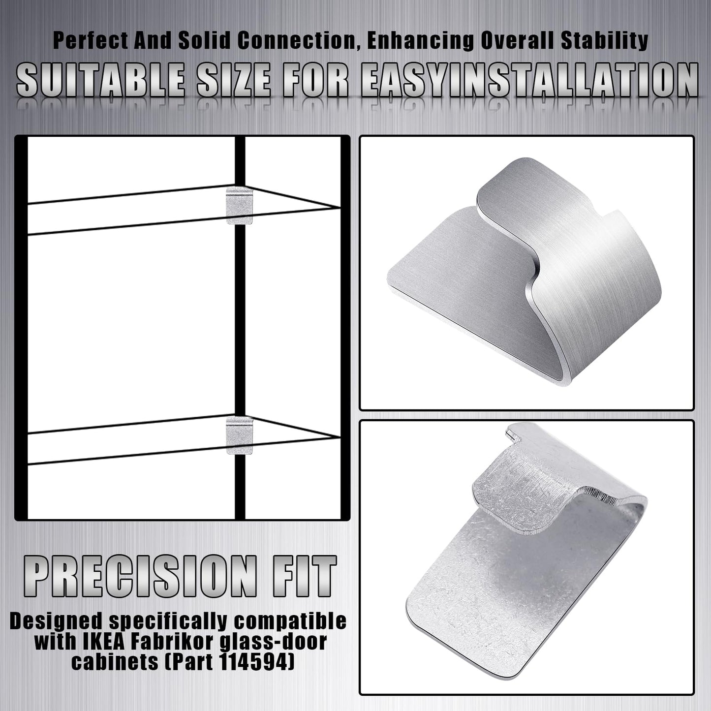 Yaocom 8 Pcs Metal Shelf Bracket Clips Compatible with IKEA Fabrikor # 114594 Bookcase Shelf Bracket Glass Door Galvanized Steel Silver