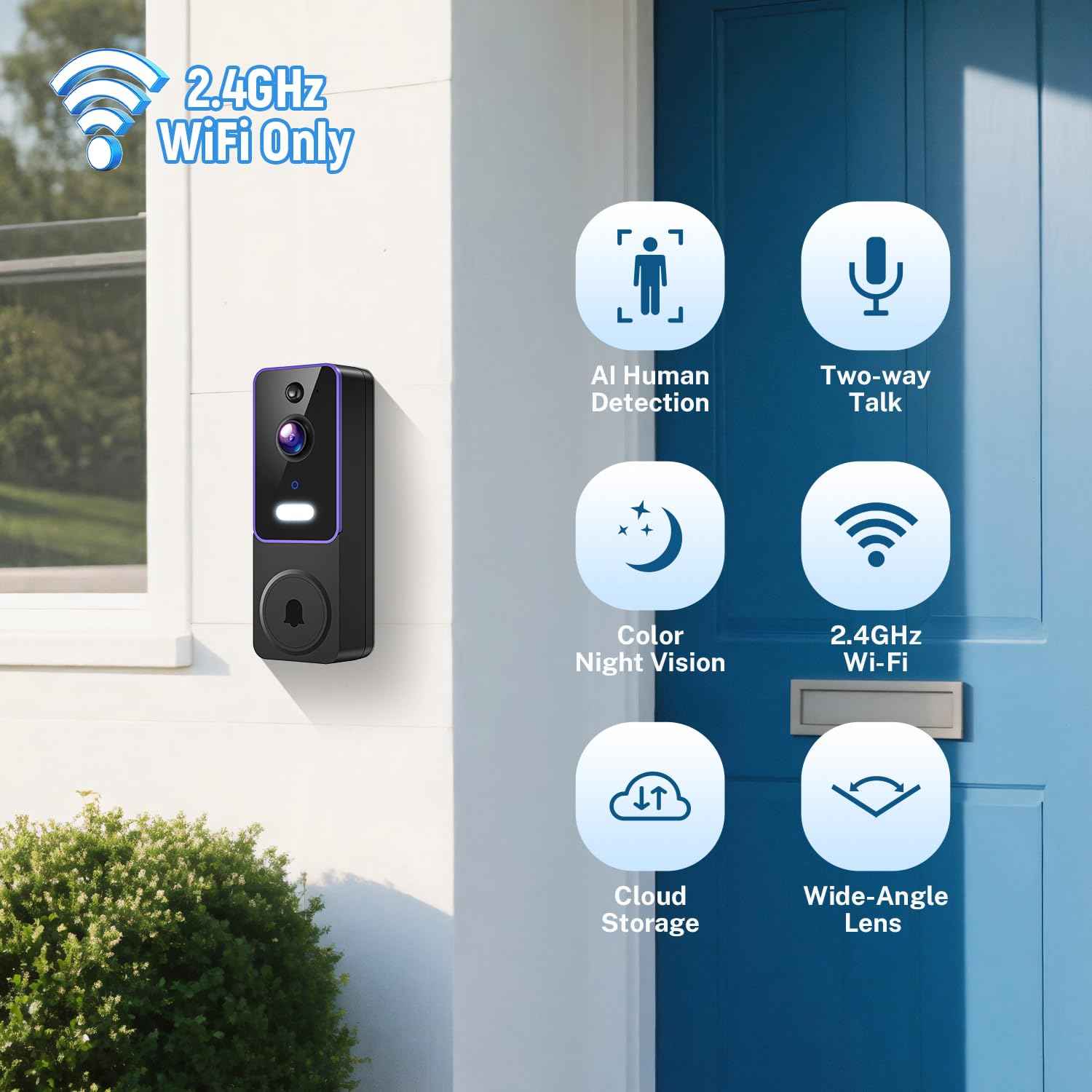 SwagBuzz 1080p Wireless Wi-Fi Video Doorbell Camera with AI Motion Detection, Two Way Audio and Night Vision, Cloud Storage, Battery Powered