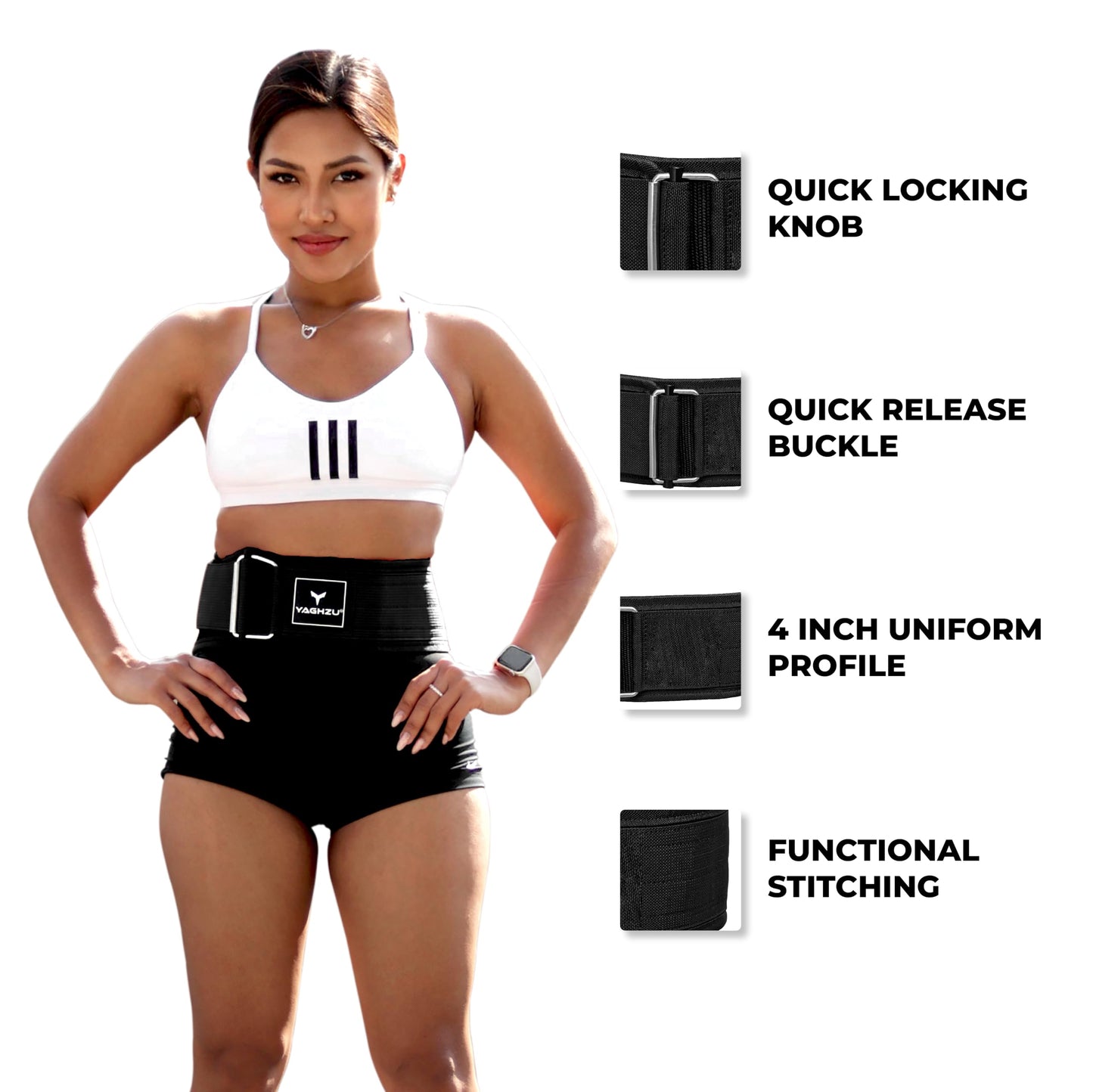 Quick Locking Weight Lifting Belt - Adjustable Lifting Belt for Powerlifting, Squat, Deadlift and Back Support, 4 inch Gym Belt for Men and Women (Black, Medium)