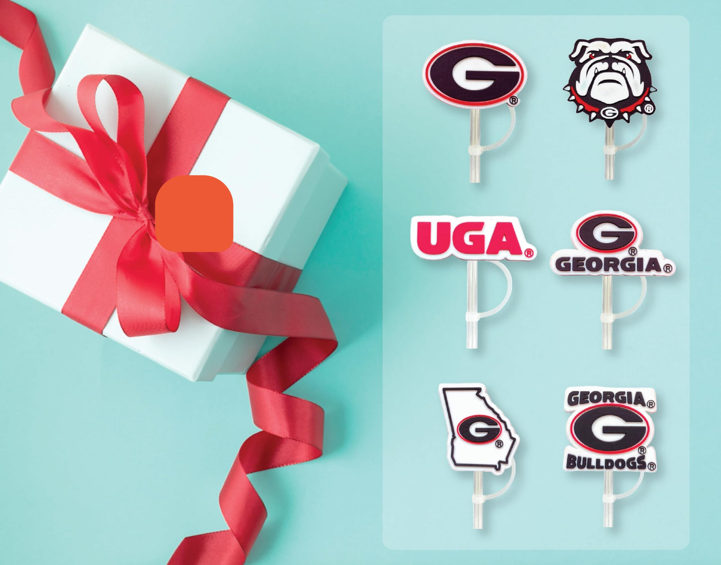 6 Georgia Bulldogs Straw Covers (10 millimeter) UGA Football Fan Merchandise Fits Large 40 oz Stanley Size Water Bottles (10 mm) (Georgia Bulldogs)