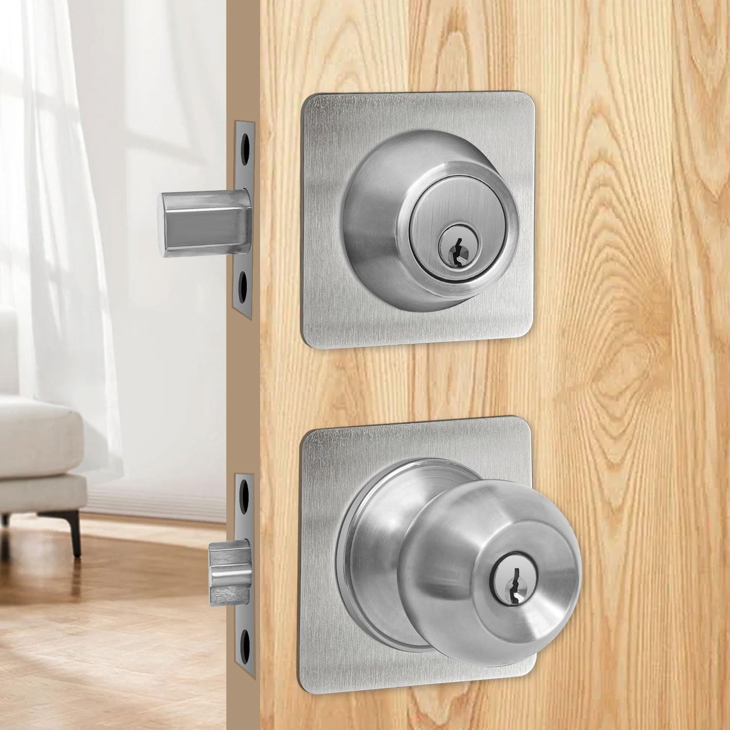 MOSECYOU Door Knob Backing Plates Square, Satin Nickel, Door Reinforcement Plate, Scar Plates for Door Knob/Deadbolt, Door Handle Cover Filler Fixing Repair Backplate