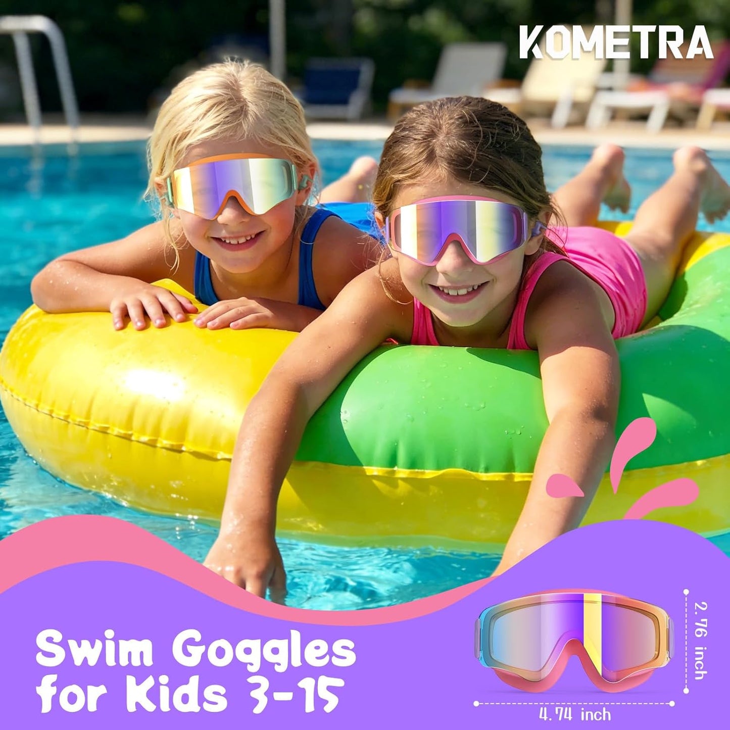 Skiennix Kids Swim Goggles - Anti-Fog UV Protection for Ages 3-15 | 2-Pack for Boys & Girls