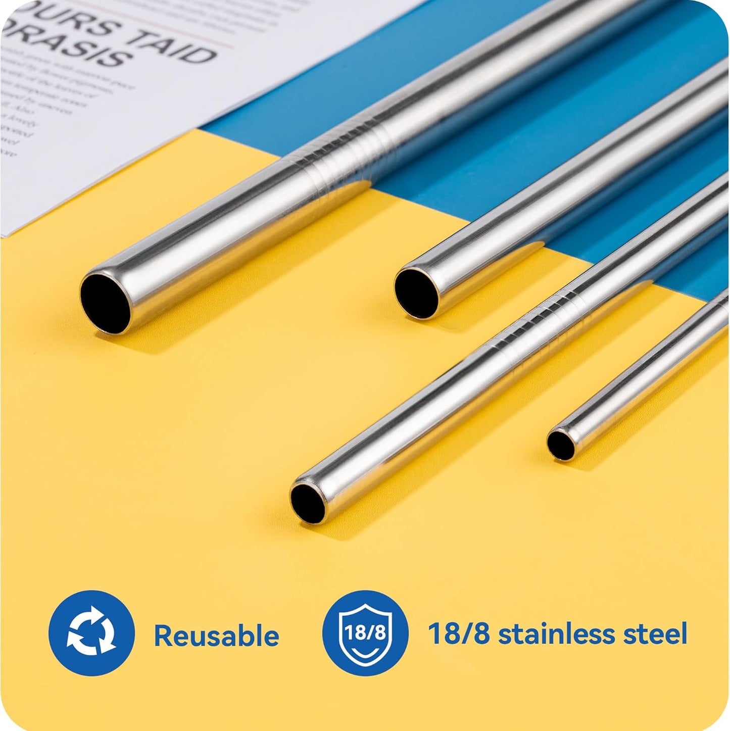 Stainless Steel Straw Set by [Brand Name] - 4-Pack Reusable Straws | 215mm Length, 6/8/10/12mm Diameters - Perfect for Coffee & Smoothies