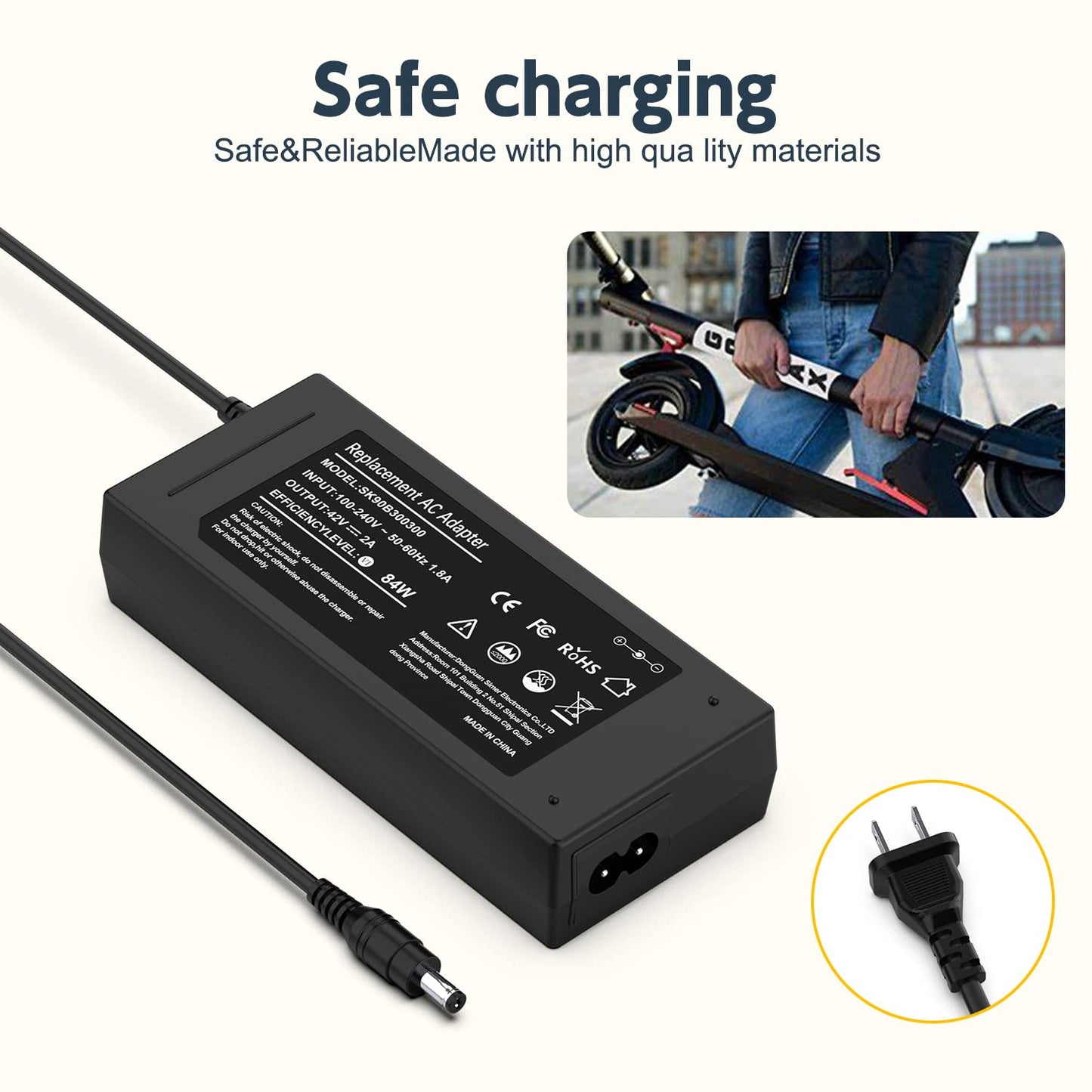 42V 2A Adaper Charger for Evolve GT Series, Evolve Bamboo GT, GTX Edition, Evolve Generation 2
