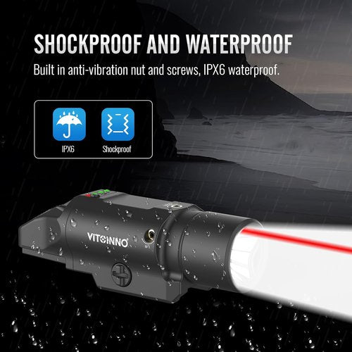 1500 Lumens Tactical Flashlight - Rechargeable Red Laser Light Combo for Rifle with Picatinny Rail
