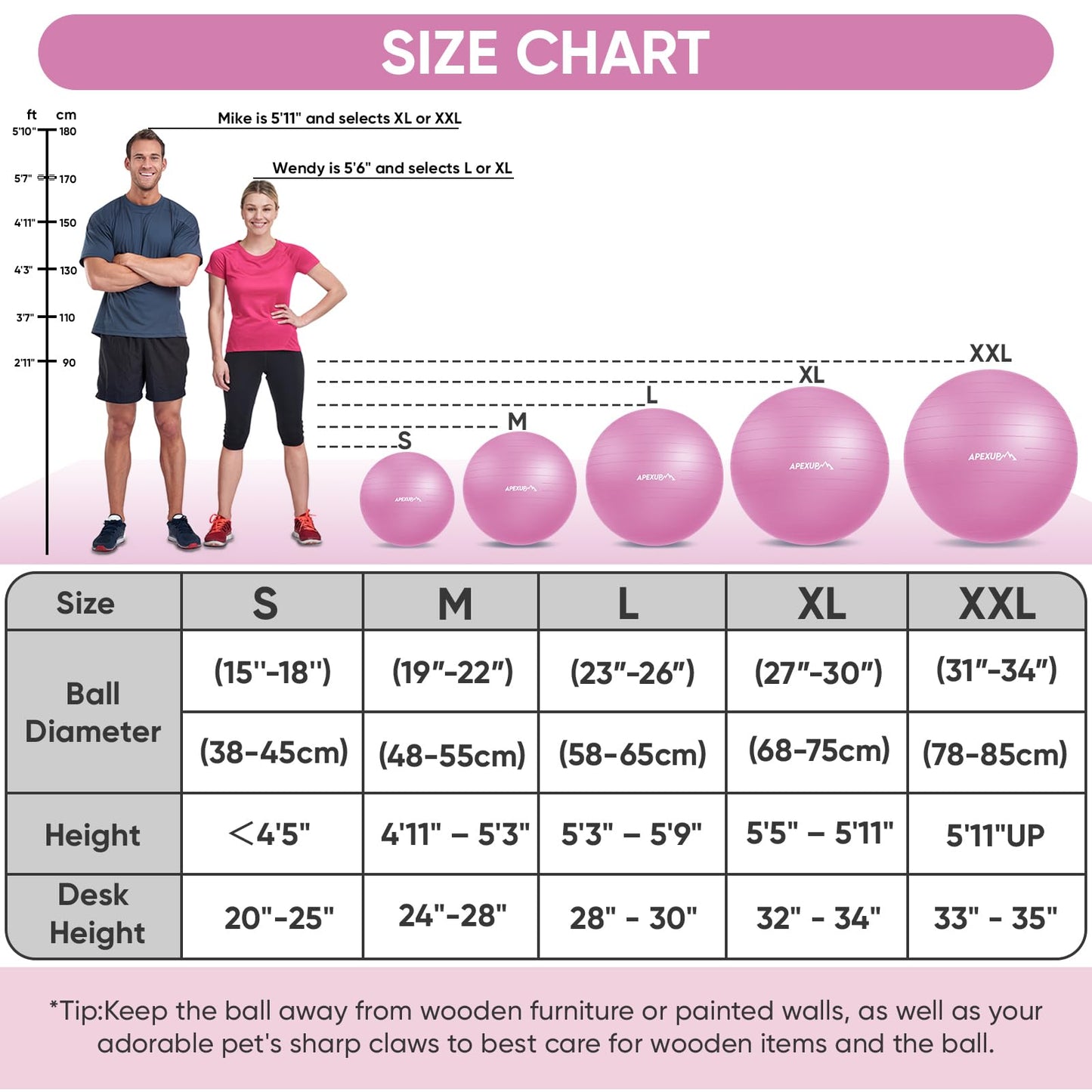 APEXUP Yoga Ball, 660 lbs Anti-Burst Exercise Ball with Pump, 5 Sizes
