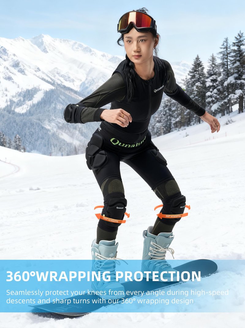 QUNATURE Ski Knee Pads Adults Thick EVA Cushion 360 Wrap Breathable Elastic Knit Knee Support for Skiing Snowboarding Skating Volleyball Basketball Cycling Unisex XL