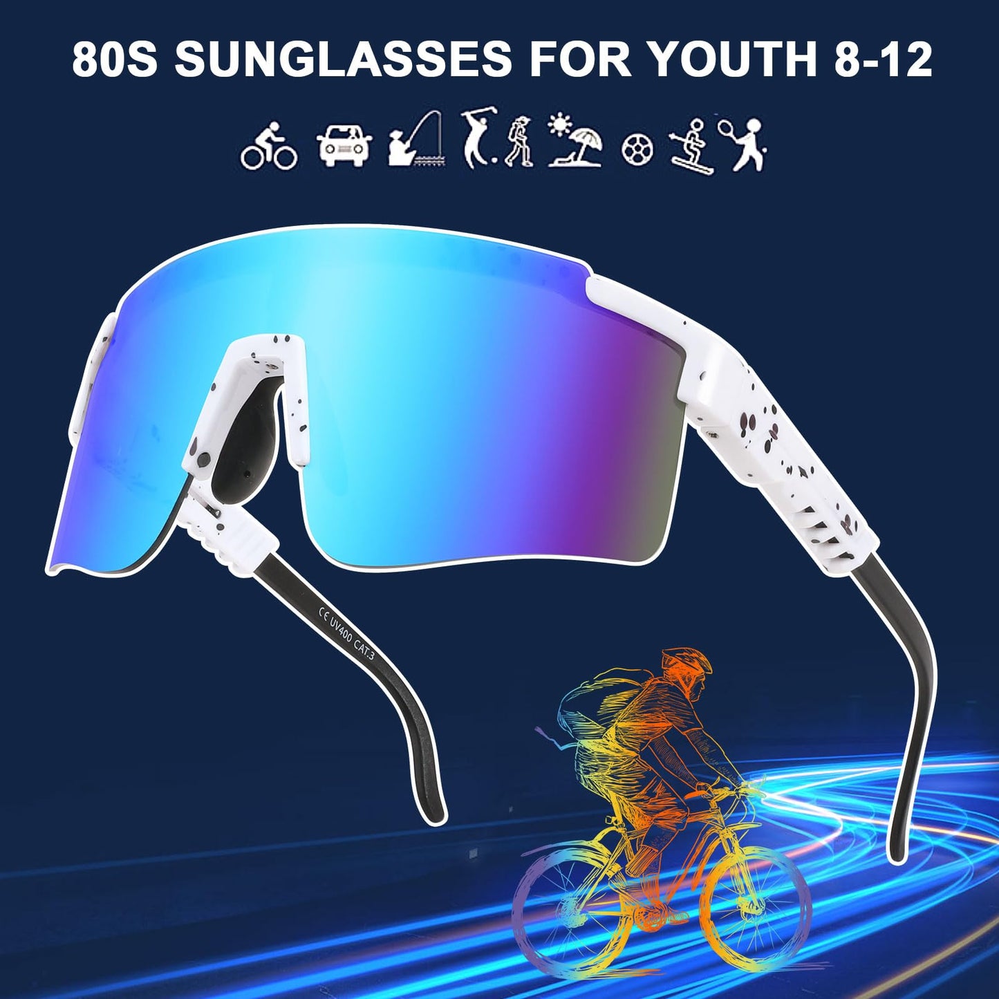 BUYAGE Cycling Glasses for Men Women, Youth Baseball Sunglasses Teens Softball Running Sports 80s Shades