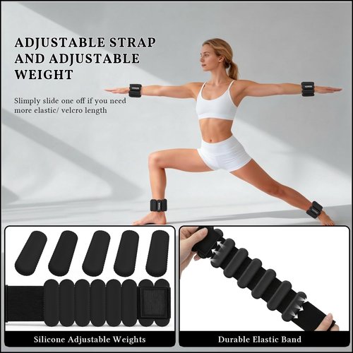 Wrist Weights, Silicone Adjustable Ankle Weights for Women Men - Strengthen Arms and Legs Ideal for for Home Gym Workout, Running, Yoga, Pilates, Barre, Exercise, Strength Training (Black, 2 lbs Pair (1lb Each))