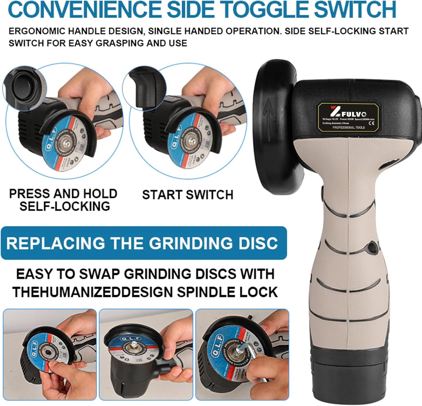 Mini Cordless Angle Grinder Kit - 19500 RPM Electric Tool with 2 Batteries & 5 Cutting Discs for Metal & Wood