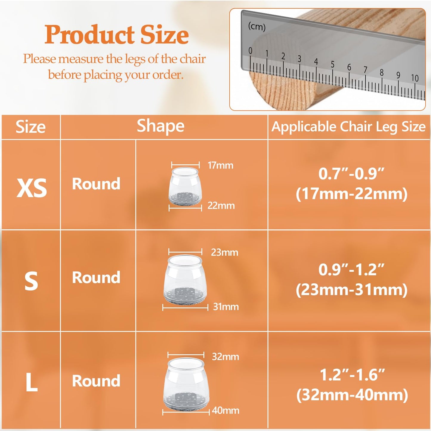 16pcs Round Chair Leg Floor Protectors, Felt Pads Chair Leg Protectors for Hardwood Floors, Silicone Chair Leg Cups Covers Felt Pads, Prevents Scratches & Reduce Noise, Clear, X-Small