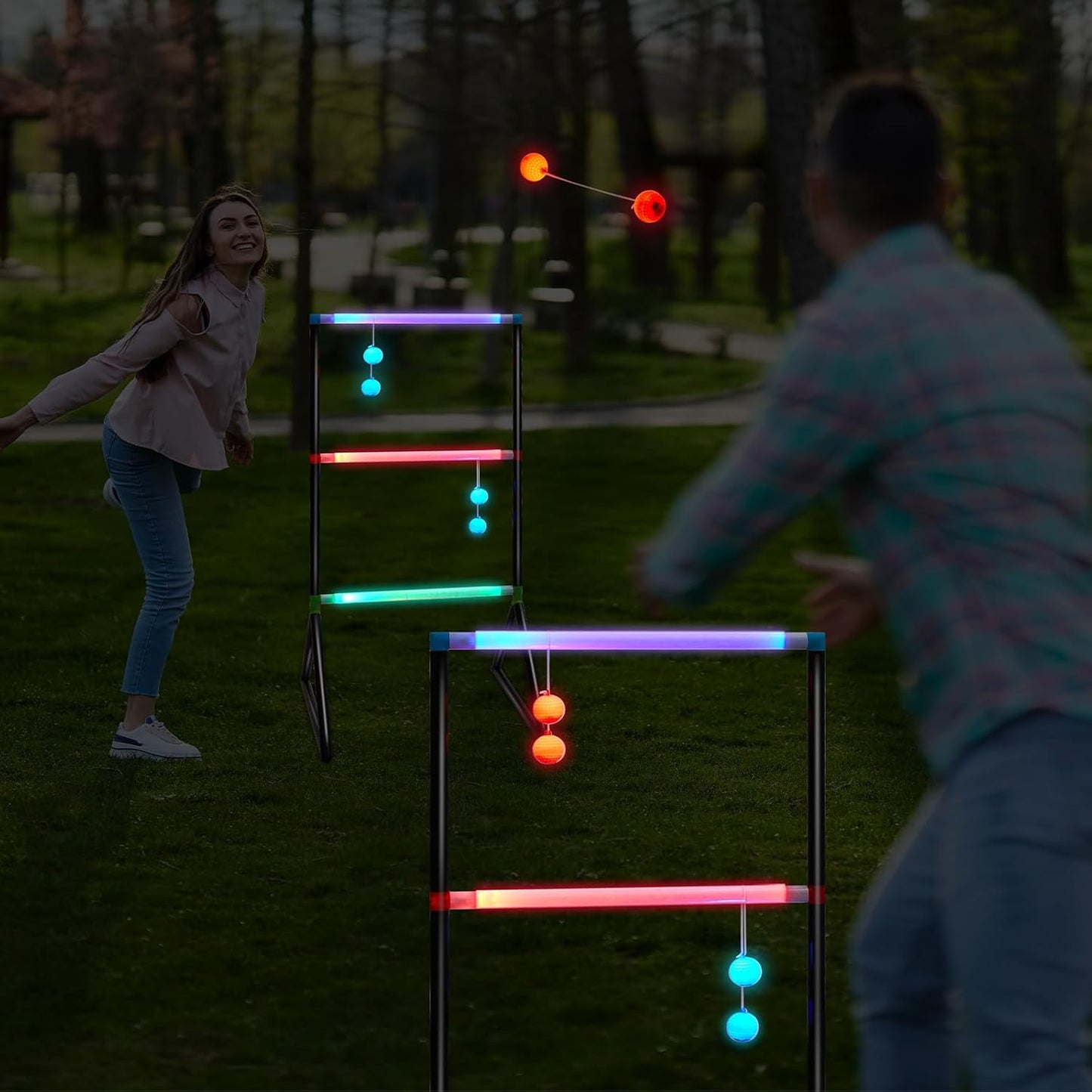 Sosation Light Up Ladder Ball Set - 6 Glow in The Dark Balls & 2 LED Toss Games | Perfect for Outdoor Fun