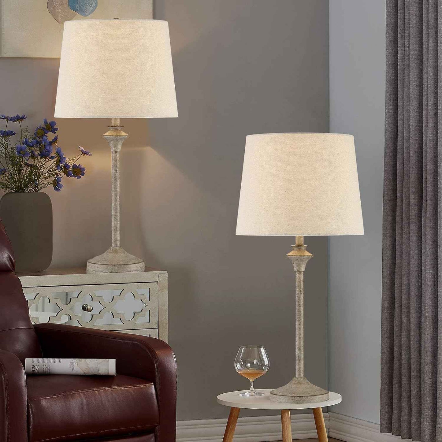 Brass Gold Table Lamps Set of 2 - 26" Modern Buffet & Nightstand Lamps for Living Room, Bedroom, Office