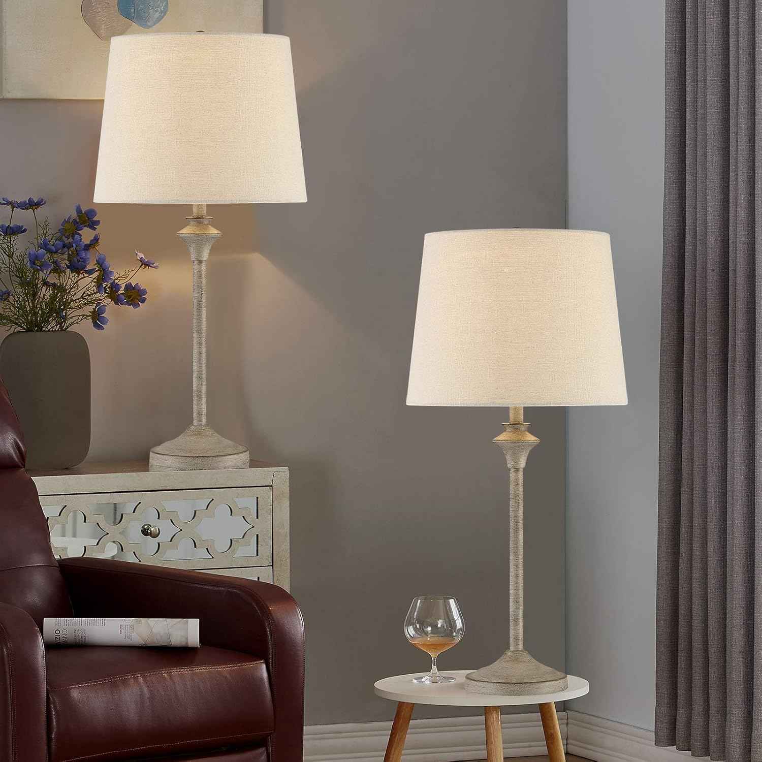 Brass Gold Table Lamps Set of 2 - 26" Modern Buffet & Nightstand Lamps for Living Room, Bedroom, Office