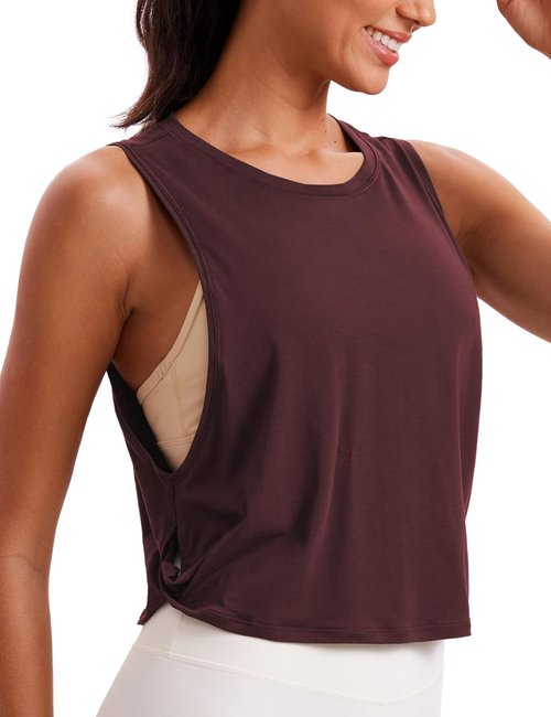 CRZ YOGA Pima Cotton Tank Tops for Women - Loose Fit Sleeveless Workout Shirts | Athletic Gym Wear