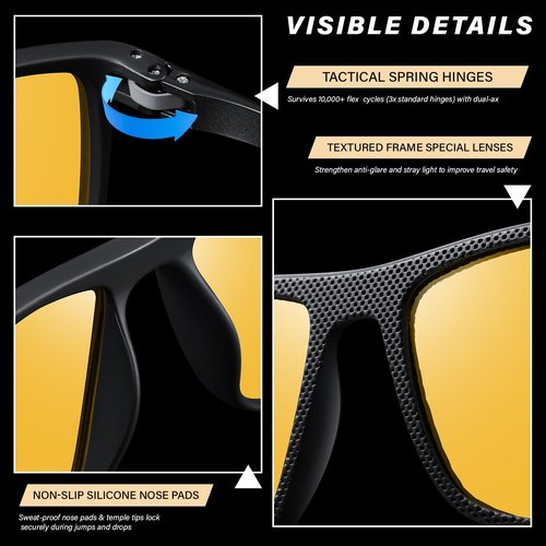 4pcs Night Vision Driving Polarized Glasses for Men HD Yellow Lens Night Anti Glare Goggles Lightweight Eyeglasses Frame