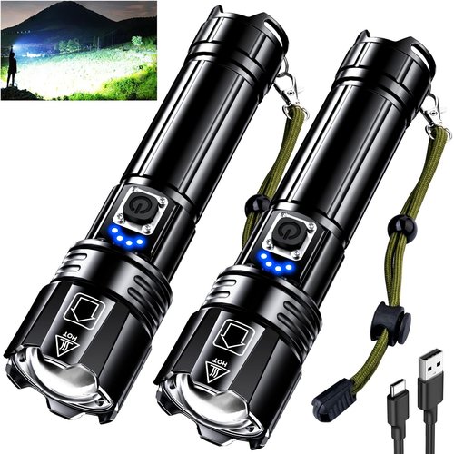 AKNEAR Rechargeable LED Flashlight 99000 High Lumens, Super Bright Flashlights with Zoomable & USB C Rechargeable & 5 Light Mode & IPX-7 Waterproof, Powerful Flash Light for Home, Hiking, Camping
