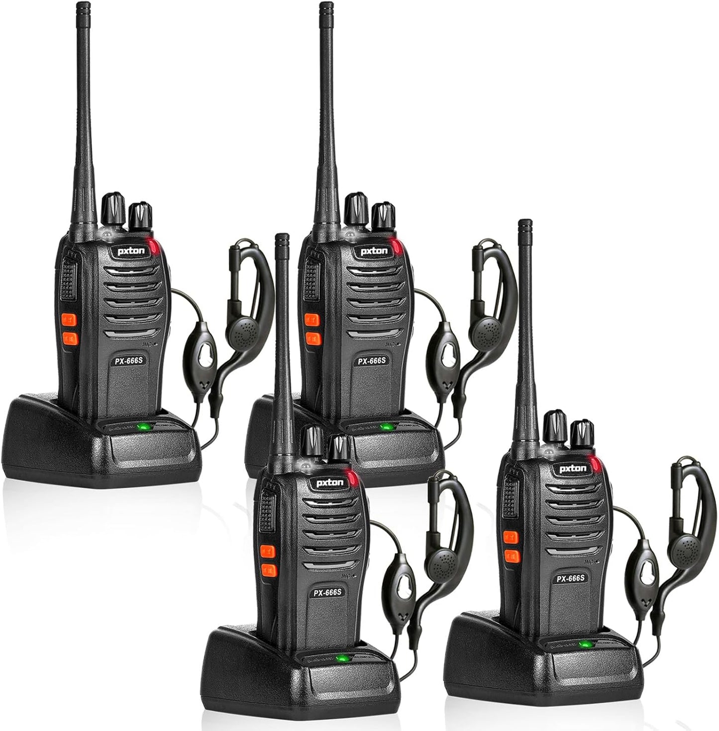 Pxton 888S & 666S Walkie Talkies - Long Range Rechargeable Two-Way Radios with Headphones | 8 Pack