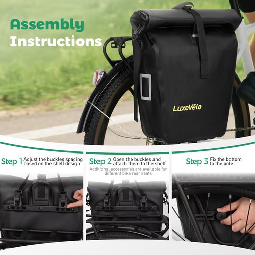 Luxevelo Panniers Bike Bags Lightweight– 27l Expandable Weather-Resistant Storage, 550d Durable Pvc With Reflective Safety Strips, Multi-Functional Rack/Shoulder Bag For Commuting/Travel/Cycling