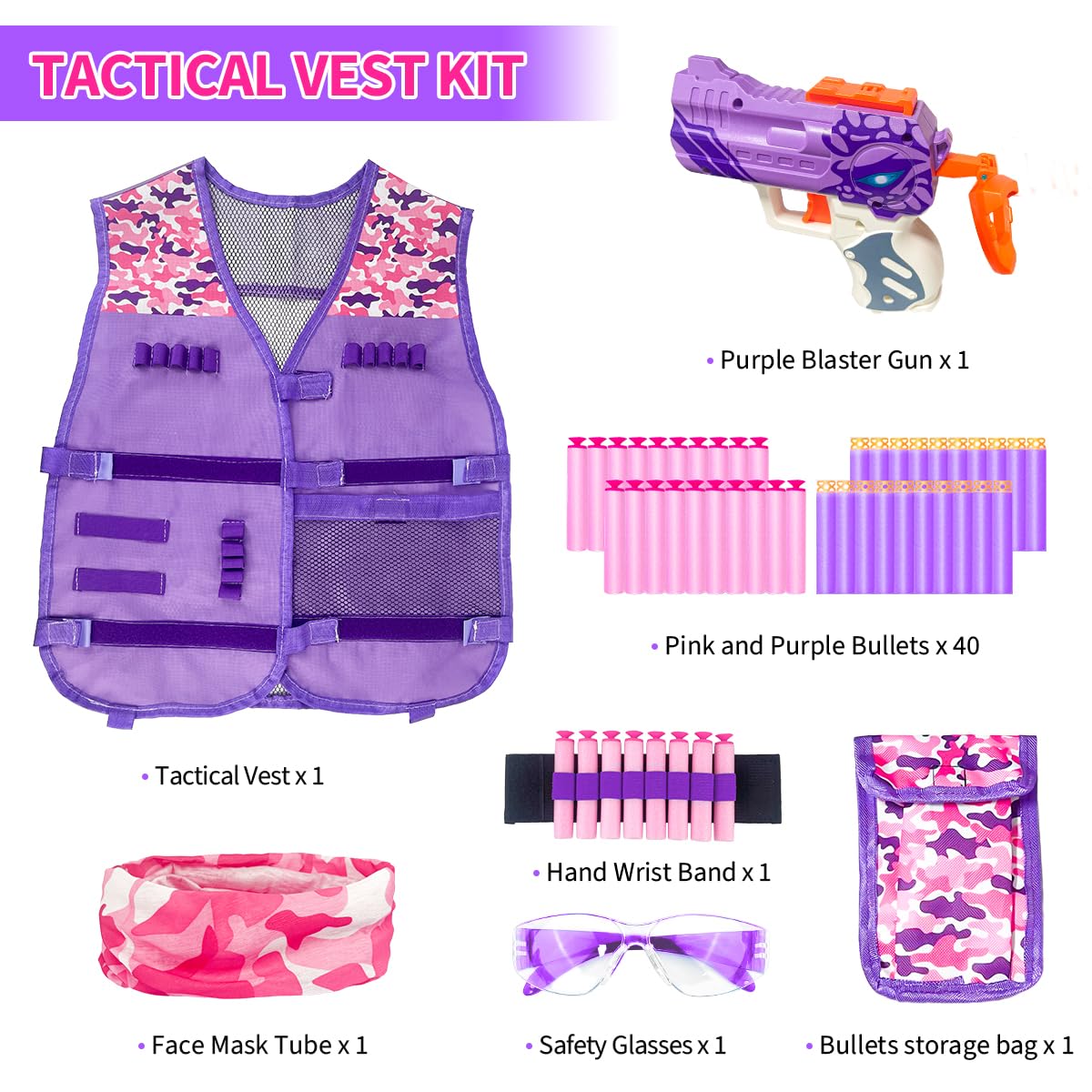 Kids Tactical Vest Kit for Nerf-Tactical Guns Vest Set for Girls Toys Gifts 8-12 Years Old -Easter Basket Stuffers Gifts for 6-10 Year Old Girls