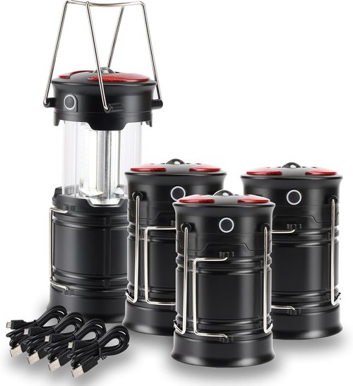 Lichamp 4 Pack Camping Lanterns - Rechargeable & Battery Powered | Versatile 4 Mode COB Flashlight for Emergencies & Outdoor Use
