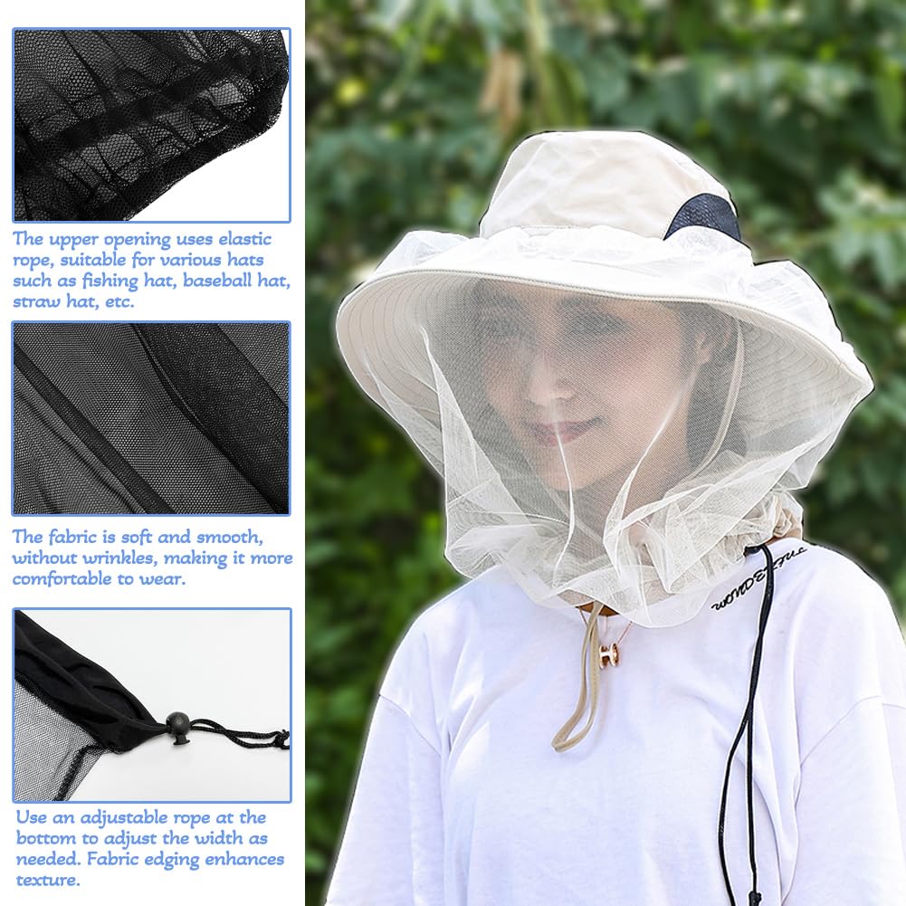 Sireck 2 Pack Premium Mosquito Head Net for Insect & Fly Protection, Extra-Fine Holes Bug Netting Face Neck Shield for Camping, Hiking, Fishing, Fits All Hats for Men & Women (Khaki)
