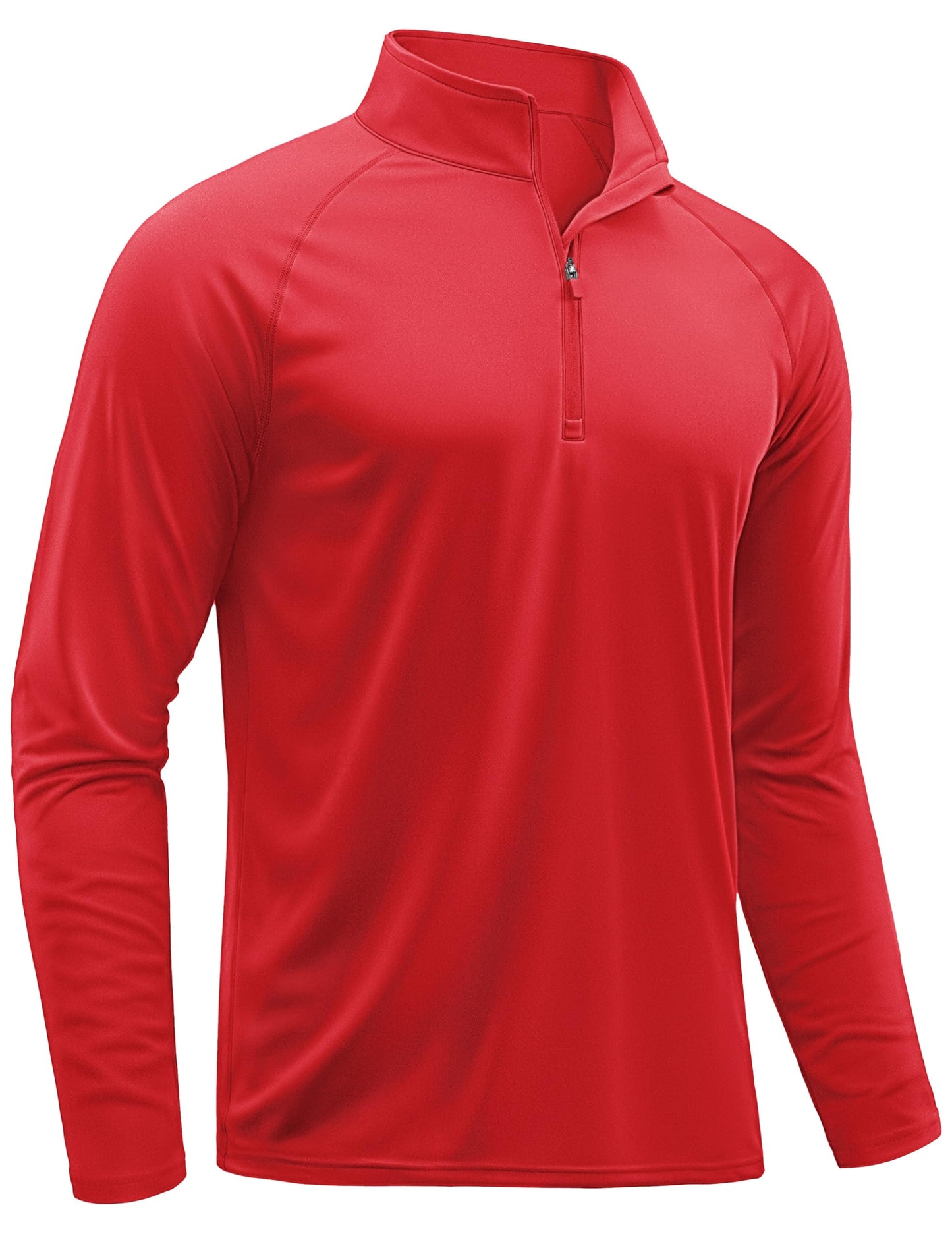 TACVASEN Shirts for Men Running 1/4 Zip Shirts Uv Protection Workout Hiking Mens Long Sleeve T Shirts Rash Guard Dry Fit Tomato Red Dry Fit M