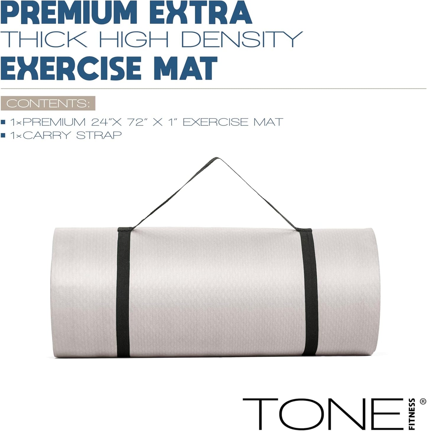 Tone Fitness Yoga Mat - 1-Inch Thick, High-Density Non-Slip Exercise Mat with Carrying Strap | Ideal for Yoga, Pilates & Home Workouts