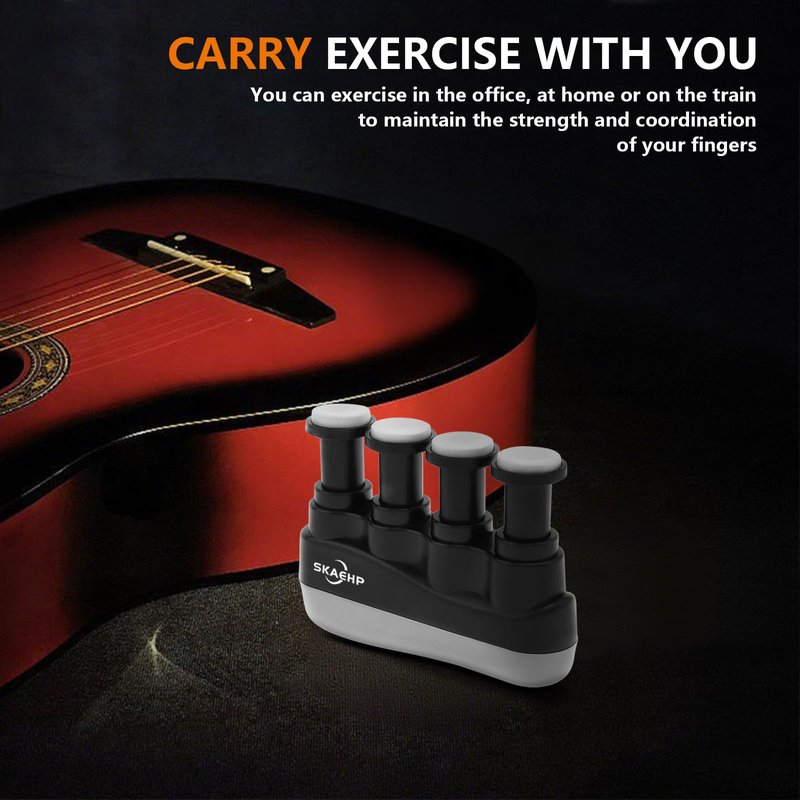 Hand Exerciser - Improves flexibility and strength in fingers, hands, and forearms - Adjustable tension for each finger - Simulated guitar strings help develop calluses - Comfortable workout (Black and White)
