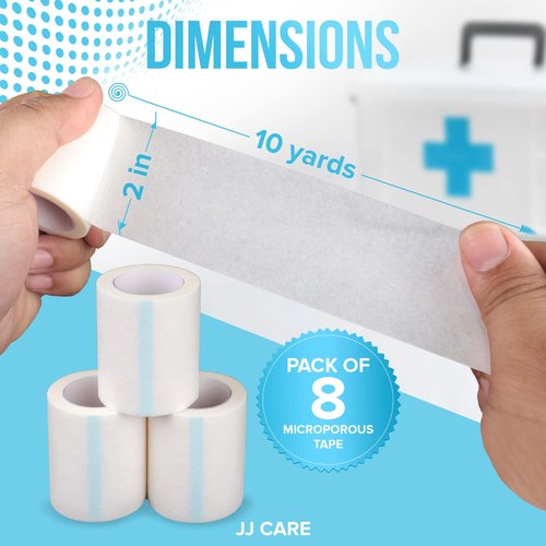 JJ CARE Micropore Tape [Pack of 8], 2” x 10 Yards, Breathable Paper Tape Medical Use, Latex-Free Paper Surgical Tape, Individually Boxed Paper Bandage Tape Rolls