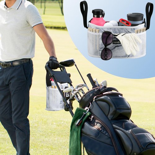 Cosmos Golf Push Cart Organizer Bag Universal Golf Accessories Storage Bag Adjustable Pouch with Drink Holders and Zipped Pockets for Most Carts