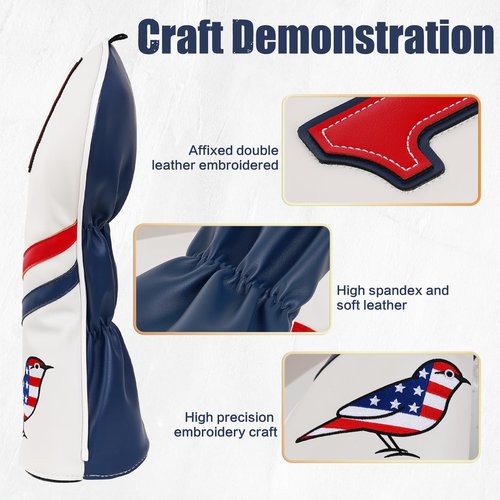 Craftsman Golf US Flag Birdie Red Blue Stripes Golf Club Headcover for Driver Woods Hybrids
