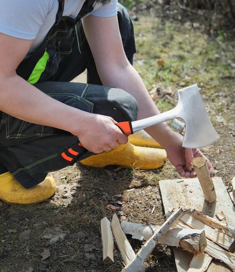 WICING 13.8" Hatchet, Camping Axe High Carbon Steel & Shock Reduction Grip with Nylon Sheath