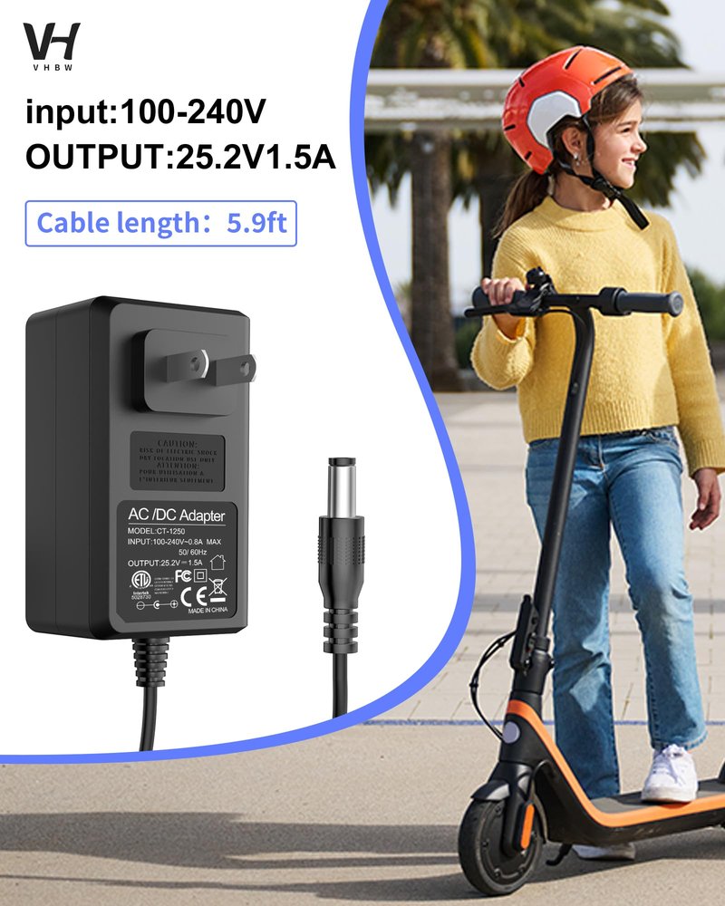 25.2V 1.5A Charger for Segway Ninebot C2 Pro & E2 Plus, 5.5mm x 2.1mm DC Adapter for ZING C8 C10 C20 & Gyroor H30 Electric Scooter
