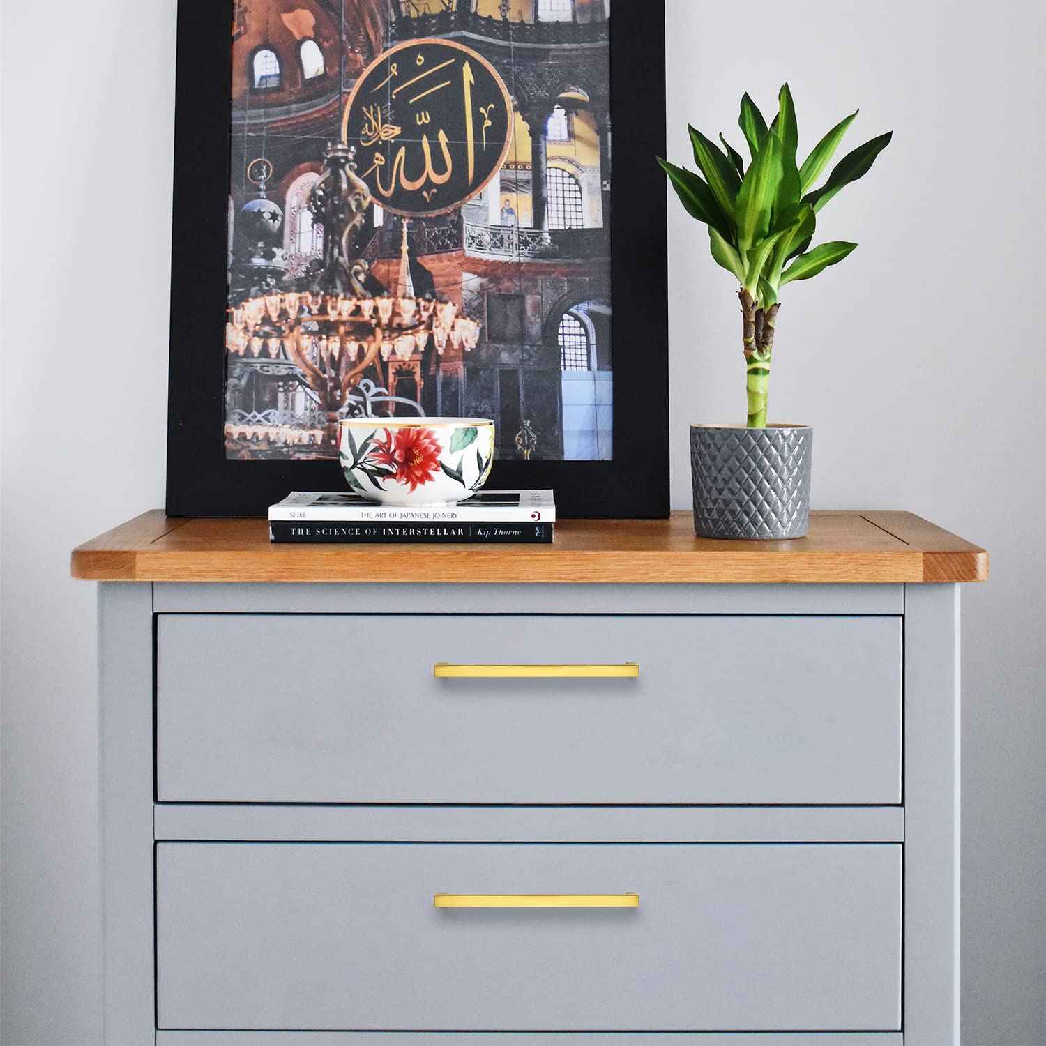 Ravinte 5 Pack Solid 6-1/4 Inch Square Cabinet Handles - Brushed Brass Drawer Pulls - Kitchen Hardware