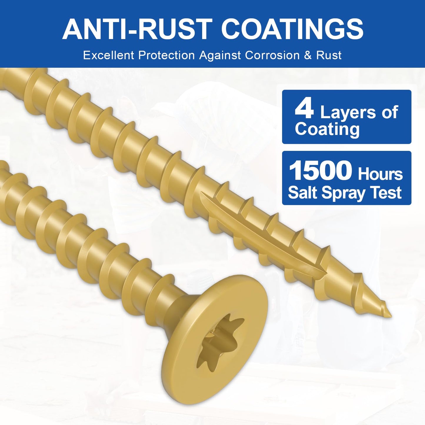 #8 x1-1/2Inch Deck Screws, 100Pcs Star Drive Wood Screws, Rust Resistant Timber Screws for Timber/Log/Landscaping Wood, T20 Star Bit Included, Yellow