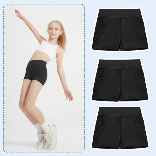 DIPUG Girls Volleyball Shorts - 3 Pack High Waist Biker Shorts with Pockets for Dance & Gymnastics