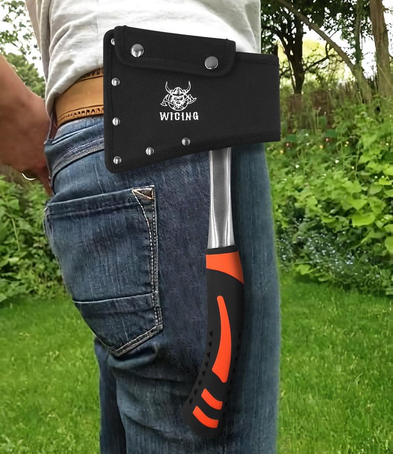 WICING 13.8" Hatchet, Camping Axe High Carbon Steel & Shock Reduction Grip with Nylon Sheath