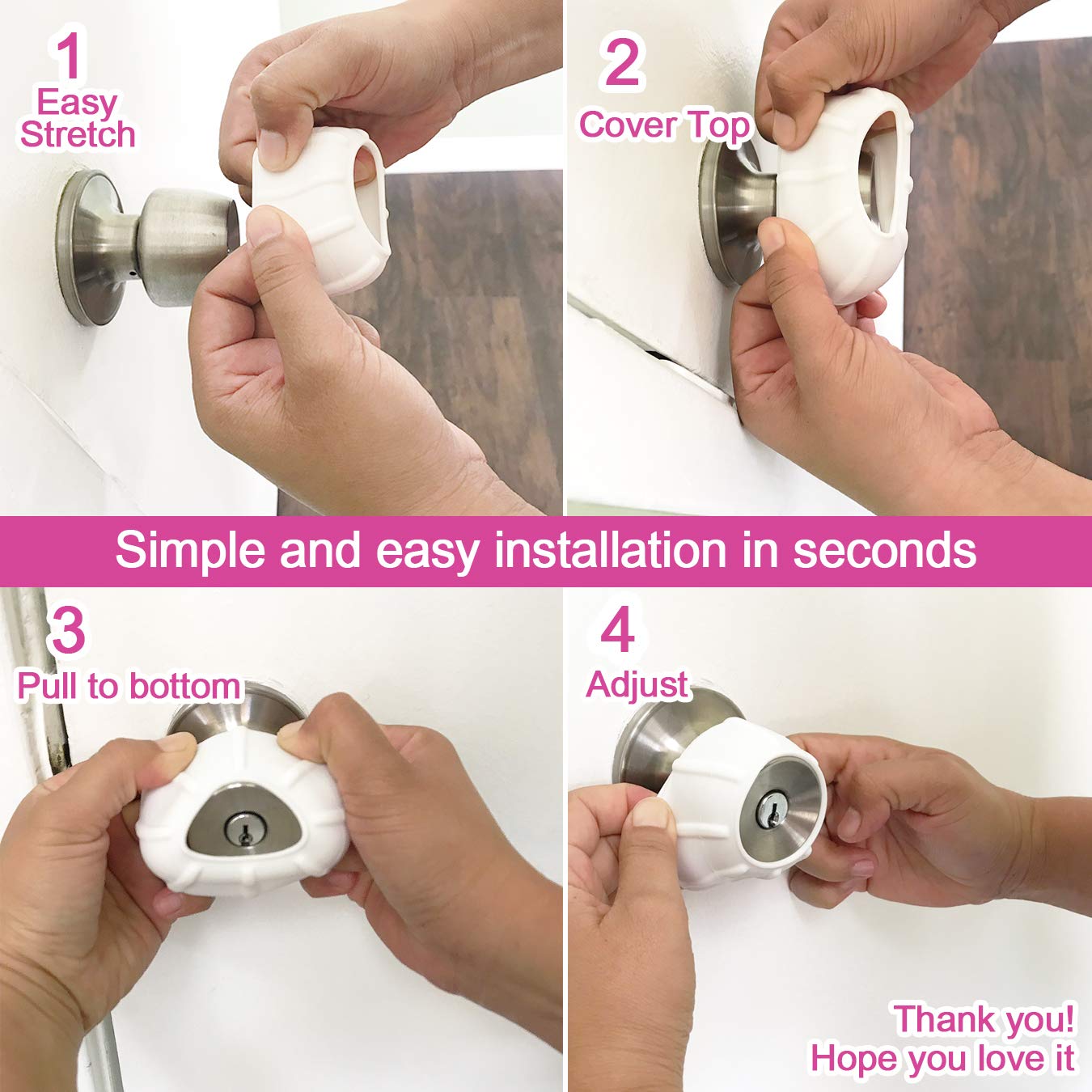 Enjoy Cover | 2 Pack Upgraded Ergonomic Design Door Knob Cover Grips, Non-Slip, Arthritis and Senior Living Aids, Universal Size (Black)