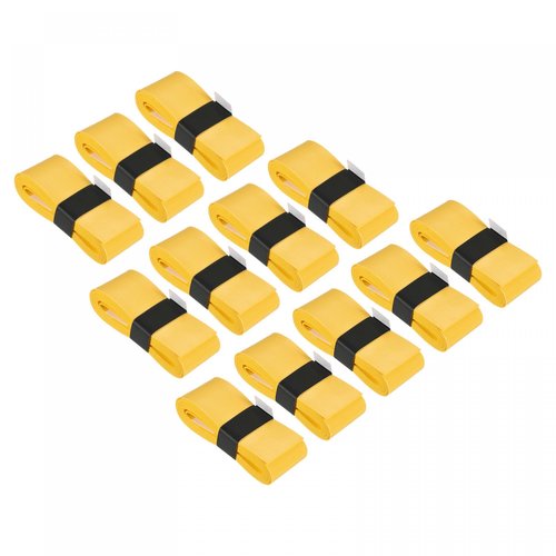 PATIKIL 43.3" Tennis Racket Grip Tape with Hole, 12 Pack PU Overgrip Stretchy Non-Slip Absorb Sweat for Badminton Fishing Rod, Yellow
