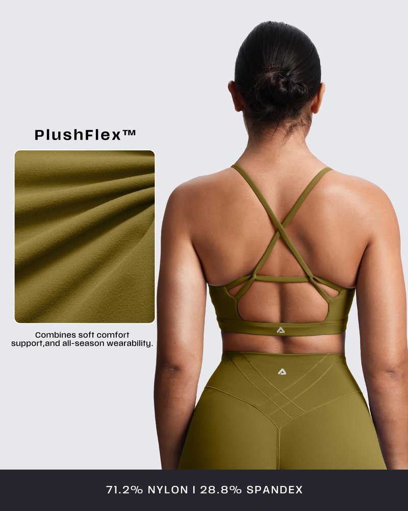 Aoxjox Women's Workout Sports Bras Cross Back Fitness Athletic Velura Ruched Bra PlushFlex™ Yoga Crop Tank (Moss, Medium)