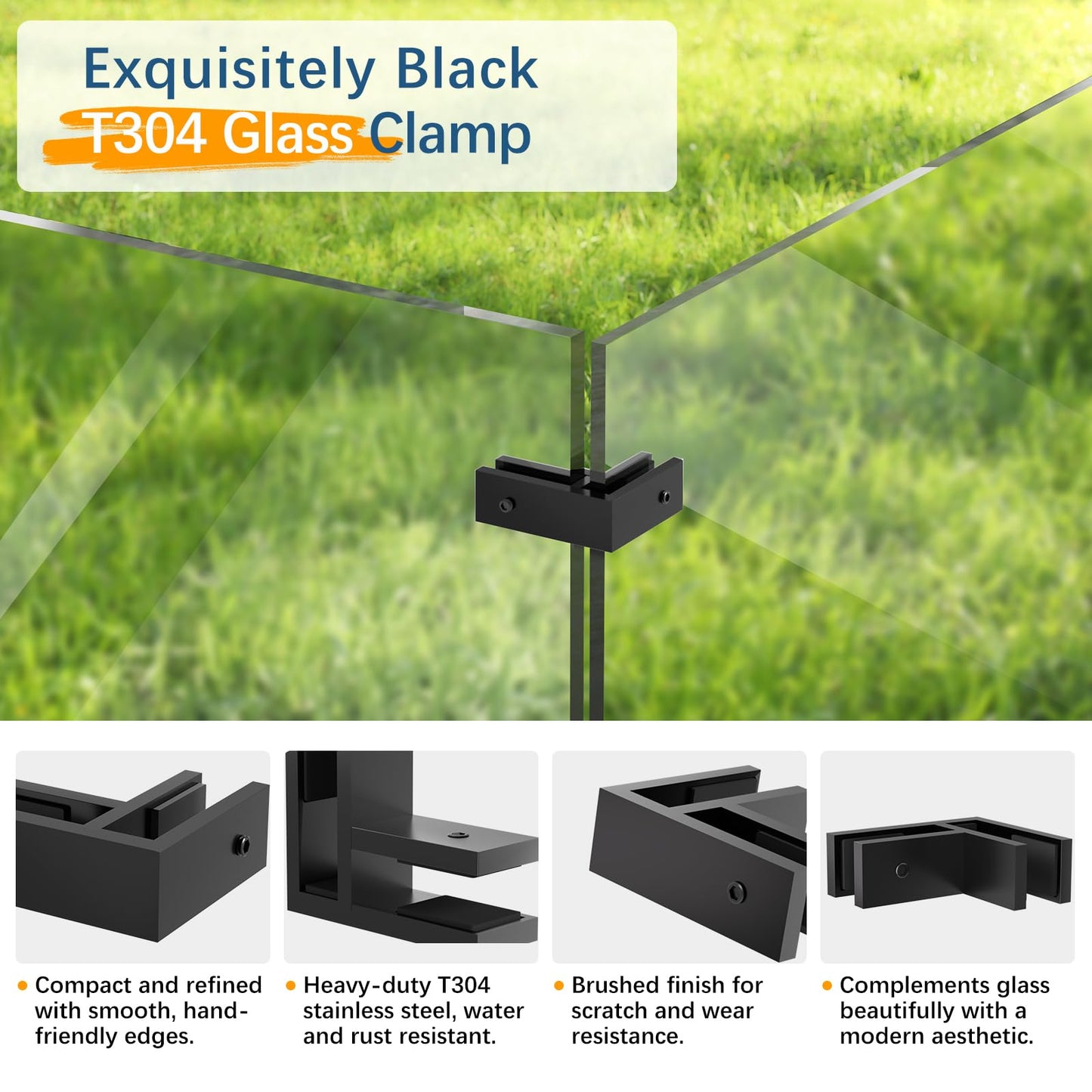 Gyykzz 8 Pack Black 90 Degree Railing Glass to Glass Clamp No Drilled Required, T304 Railing Clip Fit for 3/8"-1/2"(10mm-13mm) Thinkness Balustrade, Double Sided Bracket Holder for Fence, Balcony Deck