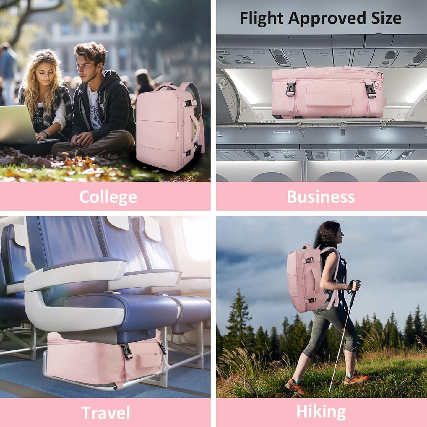 Taygeer Travel Backpack - Stylish 15.6-Inch Laptop Bag with Water Bottle Pocket & Shoe Pouch | Pink