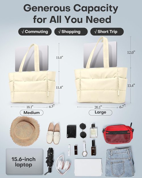 HOTOR Puffer Tote Bag - Multi-Pocket Lightweight Handbag for Women, Nurses | Ideal for Work, Travel & Gym