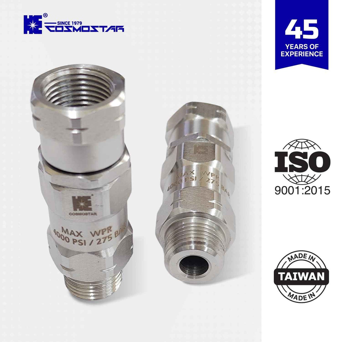 Cosmostar Stainless Steel 3/8" NPT-M 360° Pressure Washer Swivel – Enhanced Leak-Proof High-Flow Design and 4000 PSI – Not for M22 Threads