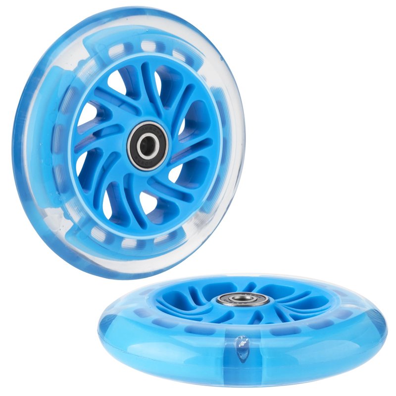 AOWISH 120mm Light-up Scooter Wheels Pair 120mm X 24mm Scooters LED Flash Front Wheels Replacement w/Bearings ABEC-9 for Micro Kickboard, 3-Wheeled Push Scooters (Blue)